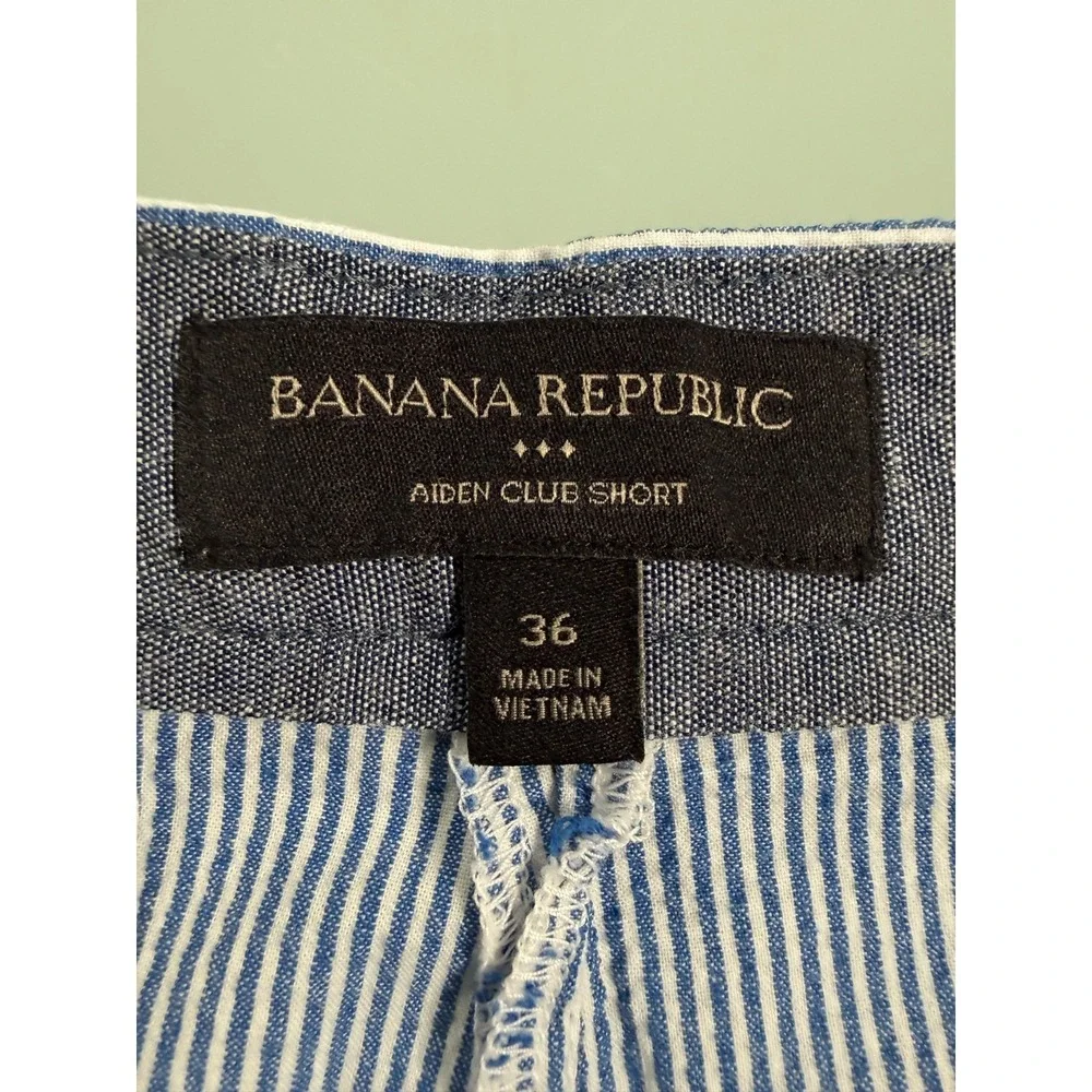 Banana Republic Aiden Club Short Men's 38 Blue & White Gingham Chino‎ DadCore
